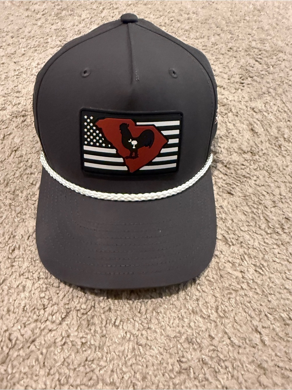 Men's Gray Baseball Cap with South Carolina Rooster Patch and Braided Accent